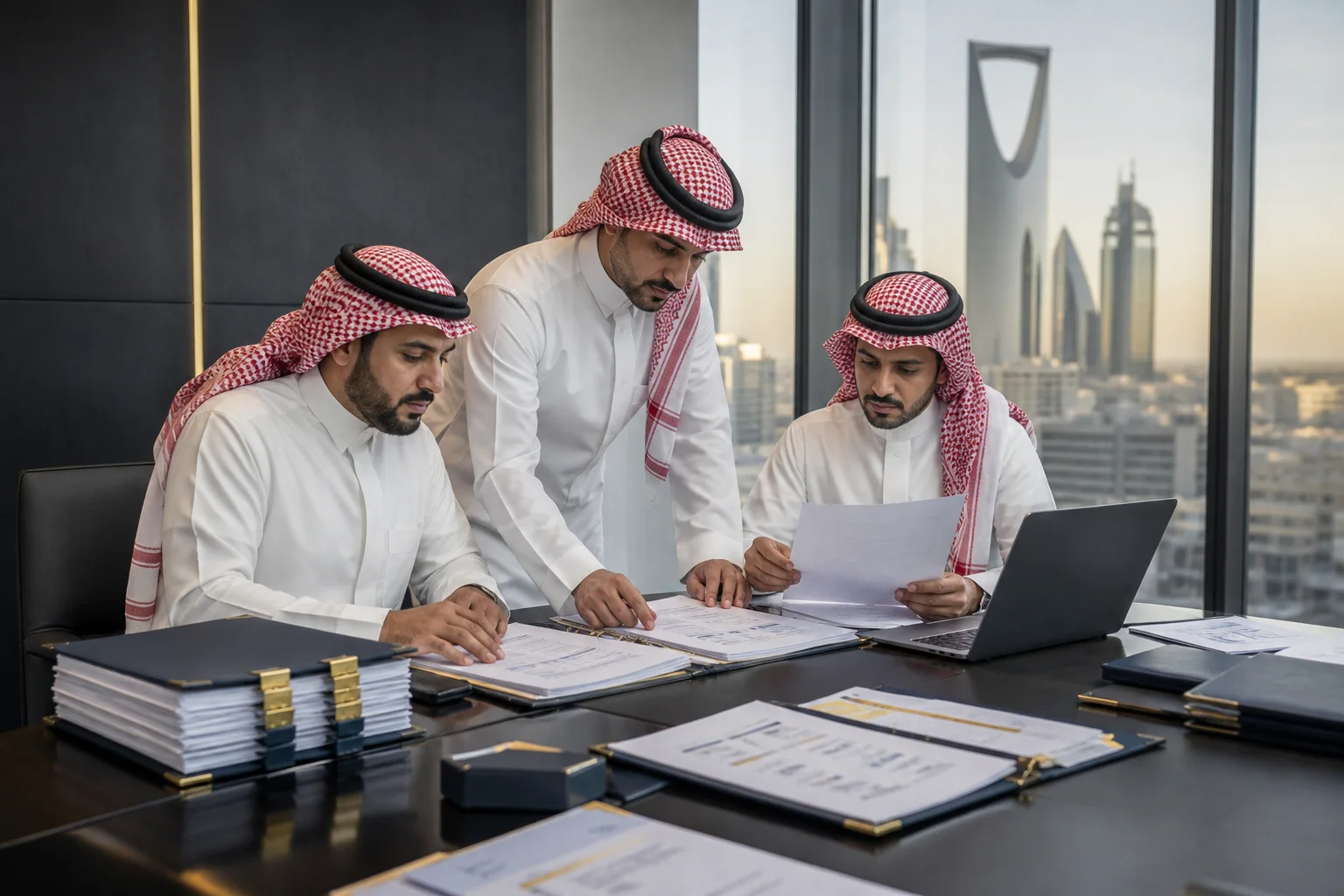فريق قانوني سعودي ينظم مستندات وأدلة التحكيم